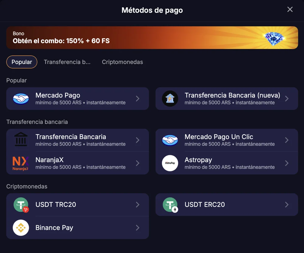 Caja de Mango Dorado en ARS: Mercado Pago, transferencia, NaranjaX, Astropay, USDT y Binance Pay, mínimo 5.000 ARS